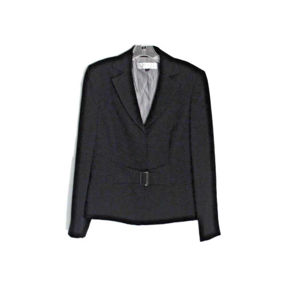Tahari Arthus S Levine Blazer Jacket Black Belted Hidden Snap Close Size 8